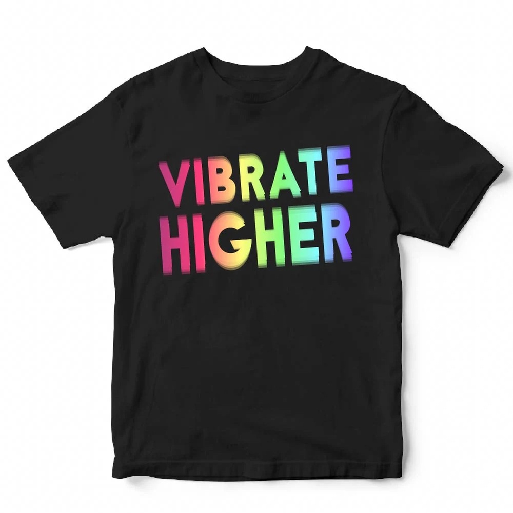 Black Short Sleeve Top with Vibrant Rainbow Text Design
